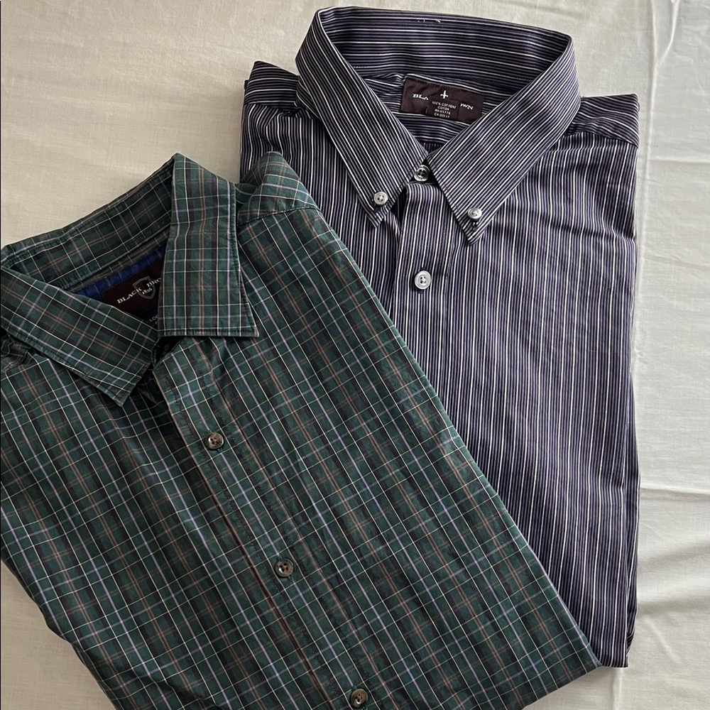 Black Brown 1826 Men's Green Plaid and purple Striped Shirts